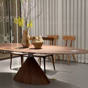 ชุดโต๊ะรับประทานอาหารที่ทันสมัยสุดหรูแผ่นไม้ล้วนทรงวงรีจานบินบนโต๊ะเก้าอี้10-12-20คนบ้านโรงแรมวิลล่า - Product Image 2