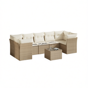 Ensemble de canapés de jardin modulaires en polyrotin beige 6 places, mobilier d'extérieur au design contemporain - Product Image 1