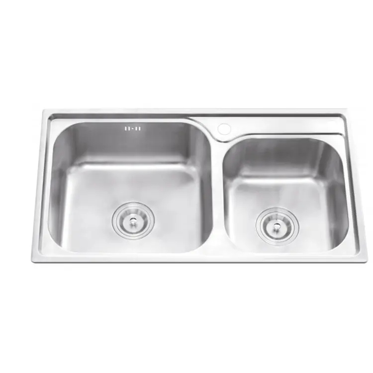 Double Bowl e Drain Board Kitchen Sink Melhor Design de Alta Qualidade Atacado Personalizado Polido Bancada 403 Aço Inoxidável