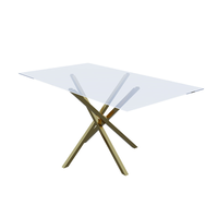 Table à manger en verre trempé minimaliste moderne, bureau de conférence transparent avec structure en métal pour la maison ou l'hôtel
