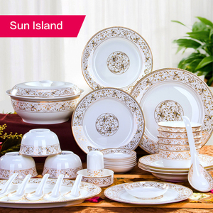 56pcs xương Trung Quốc Bộ đồ ăn Đặt bát đĩa đặt hộ gia đình gốm bộ đồ ăn hàng ngày gốm bộ đồ ăn đặt - Product Image 1