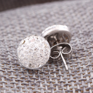 Fashion <b>Stud</b> <b>Earrings</b> 14Mm Diamond Encrusted Round White Stainless Steel Party Jewelry - Product Image 3