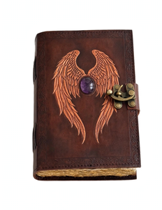Diario de Cuero con Alas de Ángel en Relieve, Grimoire de Cristal Amatista, Libro de Hechizos Antiguo, Regalo para Amantes de la Magia, Escritores y Lectores - Product Image 1