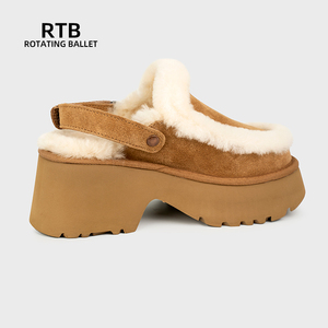 Phụ Nữ Chính Hãng Da Cừu Lông Cừu Cao Gót Dép Đi Trong Nhà Lông Thú Thật Lót Ấm Áp Mùa Đông Giày - Product Image 3
