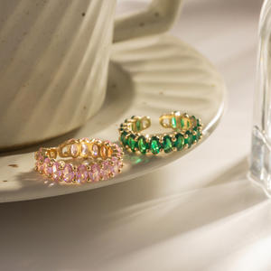 Anillo abierto de circón verde ovalado a la moda, resistente al agua, de acero inoxidable, circón completo, anillo de oro de 18K, joyería ajustable, Idea, regalo de fiesta - Product Image 3