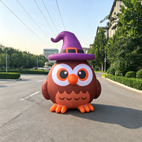 Décoration gonflable d'Halloween en forme de hibou mignon avec chapeau de sorcière en tissu Oxford pour fête, événement, jardin, extérieur