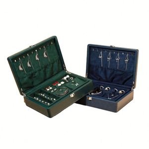 Estuche para collar con forma de rectángulo de viaje organizador de brazalete de joyería de cuero negro - Product Image 1