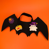 Costume d'Halloween pour animaux de compagnie : Ailes de chauve-souris réglables en feutre, tenue de cosplay avec décorations citrouille, fantôme et araignée pour fêtes costumées