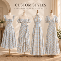 Robe longue décontractée pour femme en gros, motif écossais tissé, avec volants, col à nœud papillon et manches flottantes, jupe ample