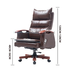Ergonomic Office <b>Chair</b> Solid Wood Leather Swivel Reclining Boss <b>Chair</b> For Home Office <b>Study</b> Room - Product Image 3