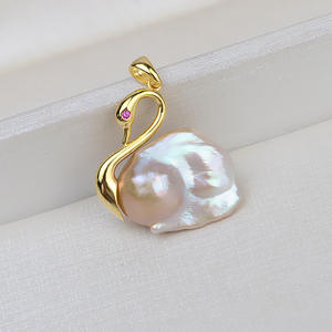 Handmade S925 Silver Baroque Pendant Large <b>Swan</b> <b>Head</b> Double-Sided Necklace Shaped Pearl with Hollow Base DIY Accessory 1774 - Product Image 4