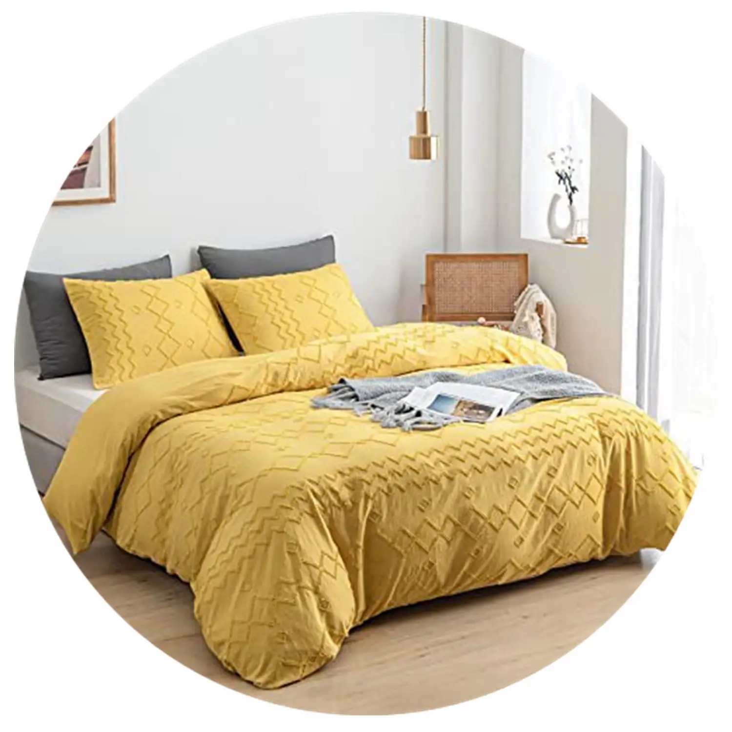 Conjunto de cama jacquard tufted, 1 capa de edredon e 2 travesseiro de luxo e confortável