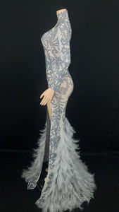 NOVANCE Spedizione Dropship Abiti da Sera Lunghi Grigi con Diamanti Scintillanti e Spacco Sexy, <span class=keywords><strong>Taglie</strong></span> <span class=keywords><strong>Forti</strong></span>, <span class=keywords><strong>Abbigliamento</strong></span> Femminile <span class=keywords><strong>per</strong></span> Feste - Product Image 5