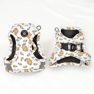 Tali kekang rompi anak anjing pola telapak kaki lucu tali pegangan neoprena lembut tidak ditarik Aksesori hewan peliharaan logo karet penutup kerah anjing - Product Image 2