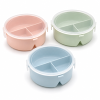 Boîte à lunch ronde en plastique PP de 890 ml, vente en gros OEM, avec 3 compartiments, couvercle transparent et cuillère, pour l'école, le bureau, les pique-niques