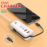 Support de charge super rapide 66W avec 2 ports Type C + 2 ports USB, câble Type-C intégré, concentrateur de charge USB-C 66W, prise de charge pour téléphone portable