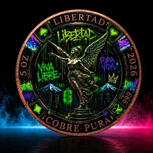 Koin Tembaga Murni 99,9% 5oz Seri Neon Graffiti Poker 2026 Meksiko Libertad, Lencana Elang Sayap Kemenangan 3D Bulat Berwarna, Kenang-kenangan - Product Image 2