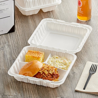 Boîte en plastique MFPP écologique à 3 compartiments, 6/8/9 pouces, jetable, pour plats à emporter, avec charnières en PP renforcé