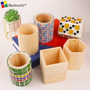 Buenoarte – Pot à pinceaux et porte-stylos écologique en bois, base en mosaïque, pour loisirs créatifs, peinture, décoration, atelier, 8x10cm - Product Image 1