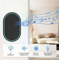 Sonnette sans fil avec batterie intégrée, portée de 150 m, maison intelligente, sonnette sans fil, sonnerie de porte, sonnerie de portail, 220 V