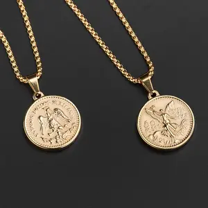 SSN091 फैशन नक्काशीदार 50 Pesos सोने का सिक्का लटकन हार 18K सोना मढ़वाया सर्किल मिठाइयां Minimalist हार महिलाओं को पुरुषों के लिए