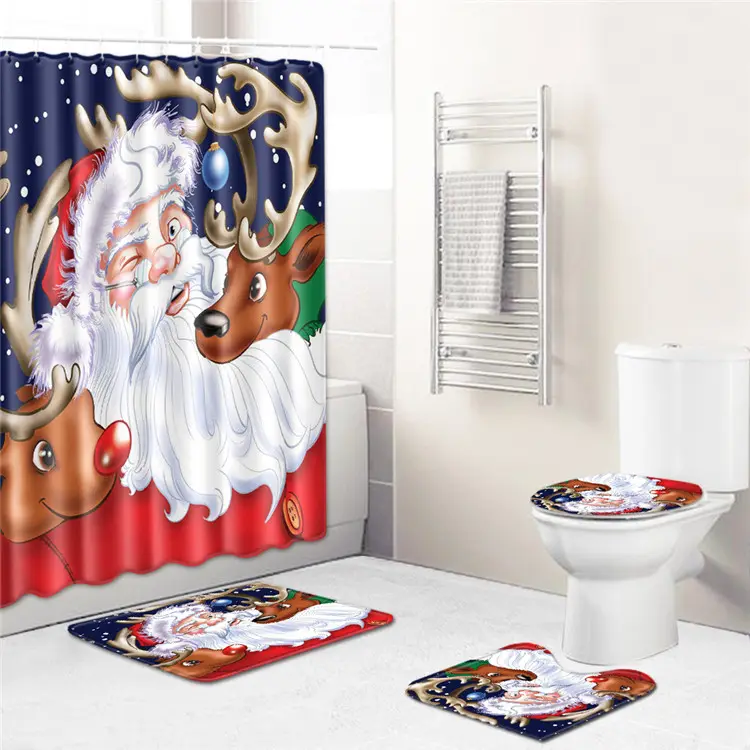 Alfombra de baño navideña de poliéster y Papá Noel, 180x180, precio de fábrica, venta al por mayor