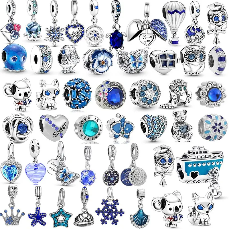 Amuletos colgantes de pensamiento azul personalizados, cuentas de plata para hacer joyas, colgante de diamantes con cuentas, patrón de números DIY