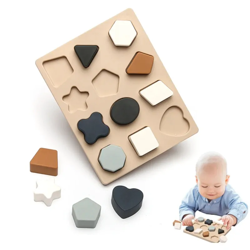 Giocattoli Montessori in Silicone stile nordico in Silicone Geomet Puzzle BPA giochi educativi in età prescolare gratis regalo per bambini