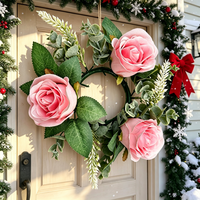 Guirlande de roses artificielles, fleurs roses, feuilles d'eucalyptus, 20 cm, décoration de Noël pour porte, centre de table, fête, décoration de la maison, vente en gros