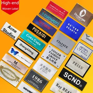 High-End Iron On Woven Label Wholesale Custom High Density Woven Brand Name Logo Neck Labels For Garment