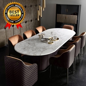 Ensemble de meubles de salle à manger européens, table à manger moderne avec chaises en cuir, 8 places, plateau en marbre - Product Image 2