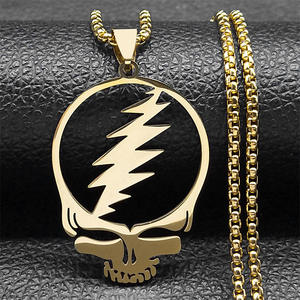 Grateful Dead Skull colgante collar Punk <span class=keywords><strong>Rock</strong></span> Band inspirado Acero inoxidable hombres Hip Hop joyería personalizable Edgy regalo - Product Image 4