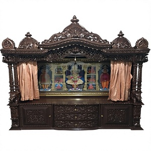 Mandir en bois de teck sculpté à la main de luxe pour la maison, grande taille, style sud-indien Swaminarayan BAPS, unité de temple en bois - Product Image 1
