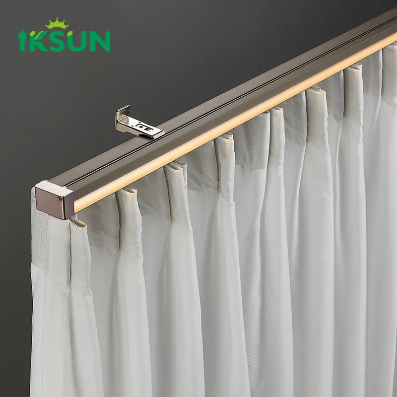 IKSUN Curtain Pelmet Single Track Living Room Bedroom Optional Customize Length Curtain Rail Track With Valance and LED lights