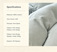 Parure de lit en popeline rayée teinte en fil 100 % coton, poids moyen, tissée 40S, housse de couette et drap-housse pour bébé