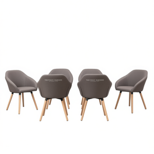 Set di 6 sedie da pranzo in poliestere color tortora con gambe in legno massello, design moderno per l'arredamento della casa - Product Image 1