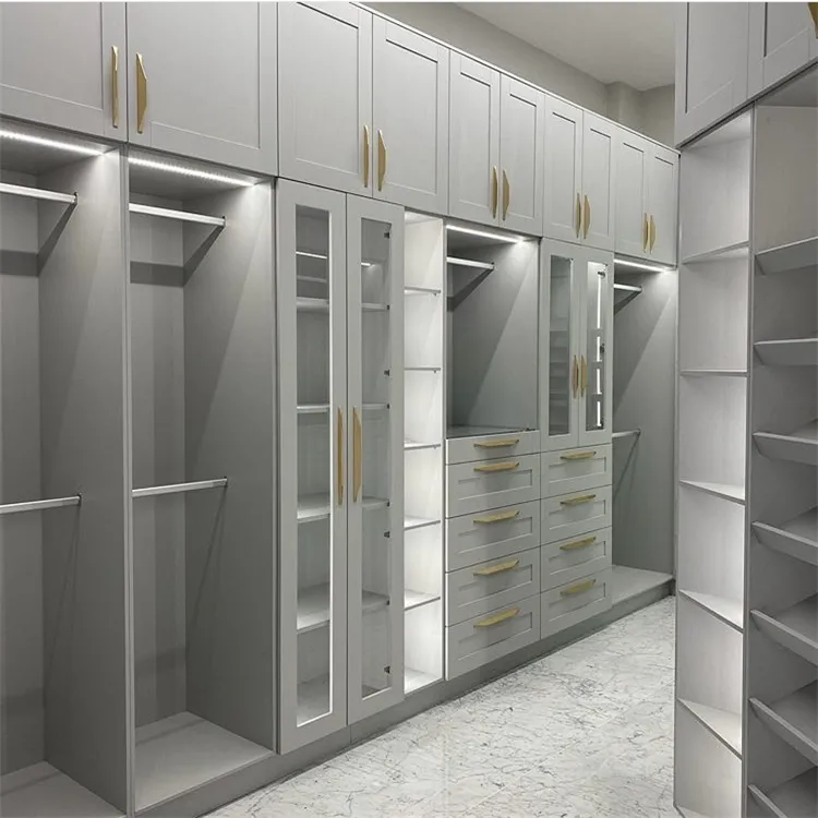 Amerikaanse Populaire Aangepaste Desgin High End Van Kwaliteit Luxe Walk In Closet Gewaad Garderobe Volledige Sets