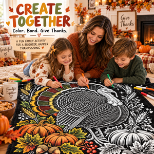 Custom Thanksgiving DIY Coloring <b>Throw</b> Blanket Rectangular Plush Animal Pattern Home Decor Classic Style Autumn - Product Image 2