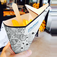 Boîte à frites jetable en papier kraft avec poche de trempage pour pâtisserie de fête et sushi crêpe carton doigt porte-cône alimentaire
