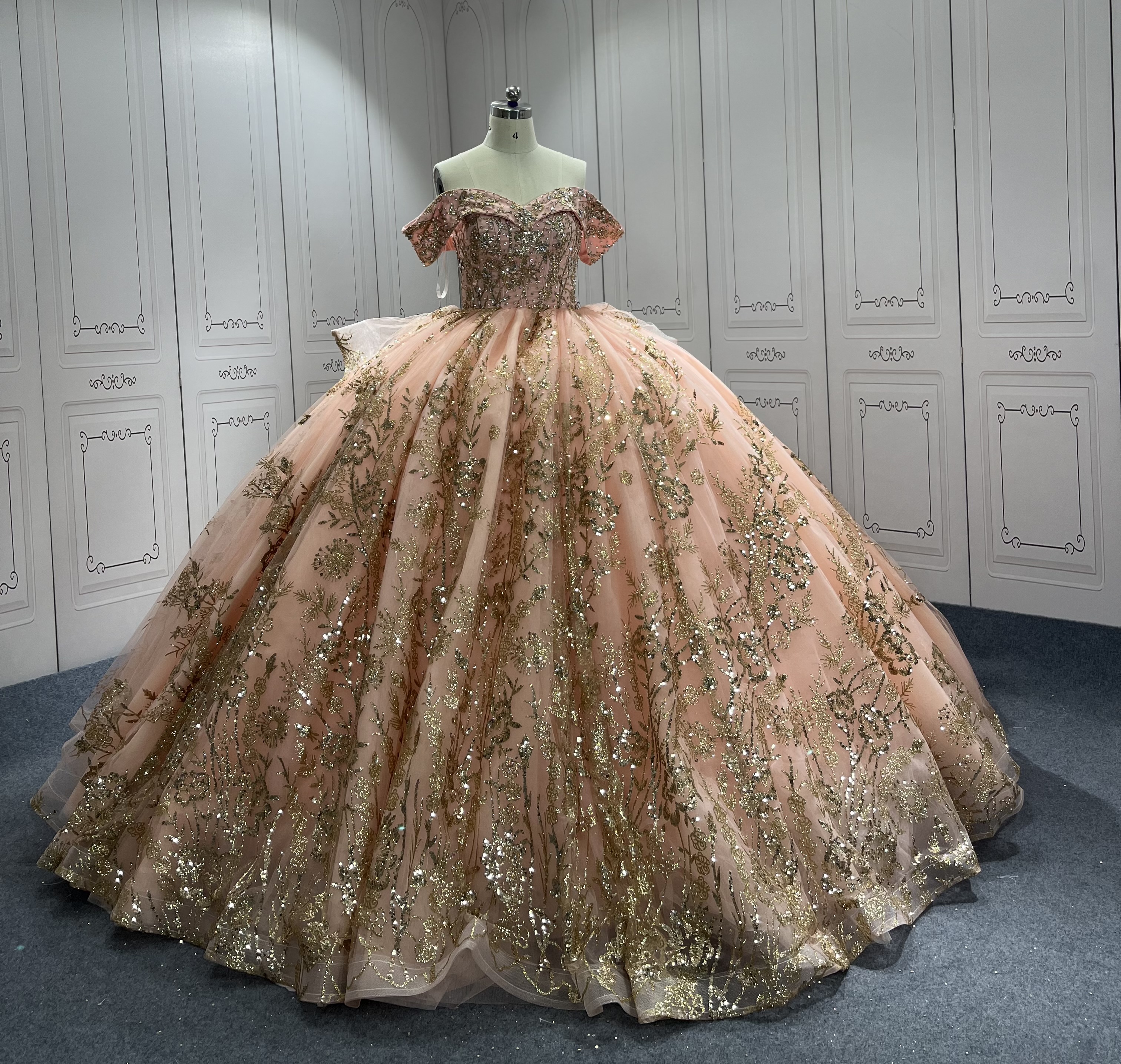 green emerald velvet dress Gold Applique Quinceanera Dress by Alta Couture MQ3079 main image 1