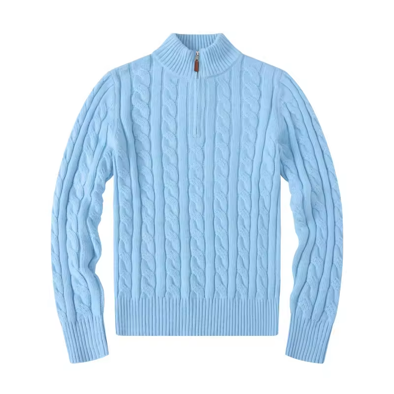 Custom Men Sweater Pullovers Long Sleeve Half Zipper Knit Coat Autumn Winter Solid Color Plus Size Knit Top Men Cable Polo Shirt
