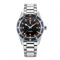 Montre mécanique automatique pour homme en acier inoxydable avec mouvement NH35 personnalisé, aiguilles lumineuses, fermoir papillon, résistance à l'eau 100m