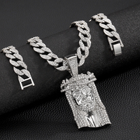 Hip Hop Glacé Grand Pendentif Jésus Pendentif Collier Avec 15mm Alliage Strass Miami Chaîne À Maillons