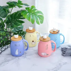 Seaygift Cangkir Keramik 3D Kucing Lucu, Cangkir Teh Kopi Susu Kreatif Mug Porselen Unik dengan Tutup dan Sendok