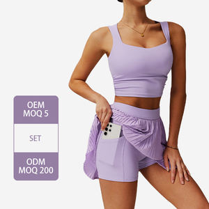 TZ8782 2-teilige Tennis kleider für Frauen Falten rock mit hoher Taille Sets mit quadratischem Hals Workout Crop Tank Tops Golf Gym Rock - Product Image 2