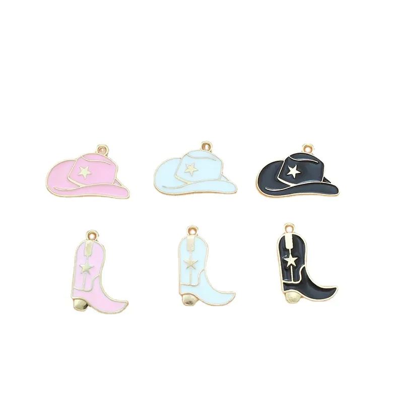 Cowboy Boot Charms for Jewelry Making, Enamel Western Cowgirl Boot Hat Pendant Charms for Necklace Bracelet Earring Making DIY