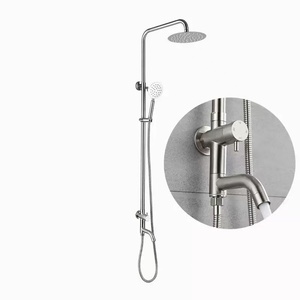 Ensemble de pommeau de douche à eau froide chromé moderne robinet de douche de salle de bain avec seulement valve <span class=keywords><strong>d</strong></span>'<span class=keywords><strong>angle</strong></span> de fixation froide ensemble de douche - Product Image 1