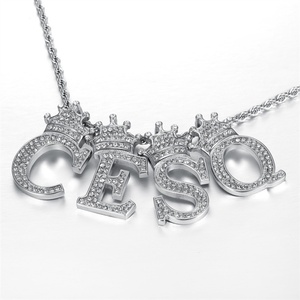 Hip-hop DIY Crown Letter Queen Name Letter Jewelry Stainless Steel 18k Gold Plated <b>Initial</b> Necklace - Product Image 4