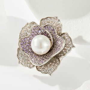 Camellia Flower Brooch Women's Zinc Alloy Micro Inlay Zircon <b>Magnetic</b> <b>Clasp</b> Gift Jewelry - Product Image 4