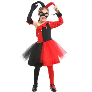 Новый стиль для детей Забавный Цирк Клоун Harle Quinn Хэллоуин костюмы с аксессуарами для девочек